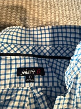 johnnie-O Light Blue and White Check Casual Button-Down Shirt